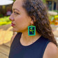 Artisan Guatemalan Embroidered Quetzal Inspired Bird Earrings with Ceramic Clay Beads and Silver Hooks, green