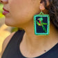 Artisan Guatemalan Embroidered Quetzal Mohawk Bird Earrings with Ceramic Clay Beads and Silver Hooks, light green