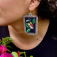 Artisan Guatemalan Embroidered Songbird Inspired Earrings with Ceramic Clay Beads and Silver Hooks, grey