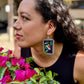 Artisan Guatemalan Embroidered Songbird Inspired Earrings with Ceramic Clay Beads and Silver Hooks, grey