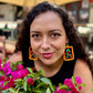 Artisan Guatemalan Embroidered Parrot Bird Earrings with Ceramic Clay Beads and Silver Hooks, yellow