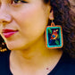 Artisan Guatemalan Embroidered Kingfisher Inspired Bird Earrings with Ceramic Clay Beads and Silver Hooks, orange