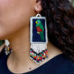 Handmade Guatemalan Embroidered Quetzal Earrings with Clay Bead Fringes and Silver Hooks, white multicolor