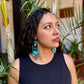 Handmade Guatemalan Embroidered Jay Inspired Bird Earrings with Clay Bead Fringes and Silver Hooks, turquoise multicolor