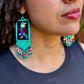 Handmade Guatemalan Embroidered Jay Inspired Bird Earrings with Clay Bead Fringes and Silver Hooks, turquoise multicolor