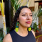 Handmade Guatemalan Embroidered Quetzal Bird Earrings with Clay Bead Fringes and Silver Hooks, green