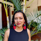 Handmade Guatemalan Embroidered Guacamaya Bird Inspired Earrings with Clay Bead Fringes and Silver Hooks, red