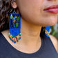 Handmade Guatemalan Embroidered Hummingbird Earrings with Clay Bead Fringes and Silver Hooks, royal blue
