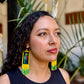Handmade Guatemalan Embroidered Quetzal Bird Earrings with Clay Bead Fringes and Silver Hooks, yellow green