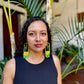 Handmade Guatemalan Embroidered Quetzal Bird Earrings with Clay Bead Fringes and Silver Hooks, yellow green