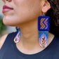 Handmade Beaded Earrings with Ceremonial Textile from Aguacatán and Clay Bead Drops, navy square
