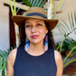 Handmade Beaded Earrings with Ceremonial Textile from Aguacatán and Clay Bead Drops, navy square