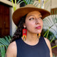 Handmade Beaded Earrings with Ceremonial Textile from Aguacatán and Clay Bead Drops, red square