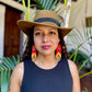 Handmade Beaded Earrings with Ceremonial Textile from Aguacatán and Clay Bead Drops, red square