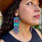 Handmade Beaded Earrings with Ceremonial Textile from Aguacatán and Clay Bead Drops, celeste square