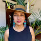 Handmade Beaded Earrings with Ceremonial Textile from Aguacatán and Clay Bead Drops, celeste square