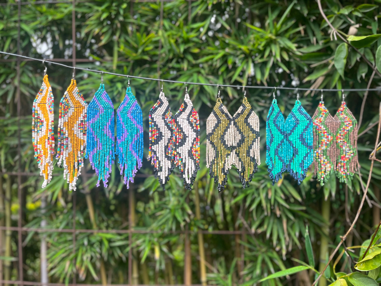 Beaded Fringe Earrings in Boho Zig Zag Design