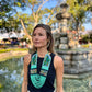 Adjustable Necklace with Guatemalan Bird Quetzal Embroidery from Santiago with Ceramic Beads, turquesa