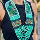 Adjustable Necklace with Guatemalan Bird Quetzal Embroidery from Santiago with Ceramic Beads, turquesa