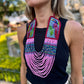 Adjustable Necklace with Guatemalan Bird Embroidery from Santiago with Ceramic Beads, pink