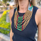 Adjustable Necklace with Guatemalan Bird Quetzal Embroidery from Santiago with Ceramic Beads, verde cafe