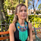 Bib Necklace with Guatemalan Bird Quetzales Embroidery from Santiago with Ceramic Bead Fringes, turquesa