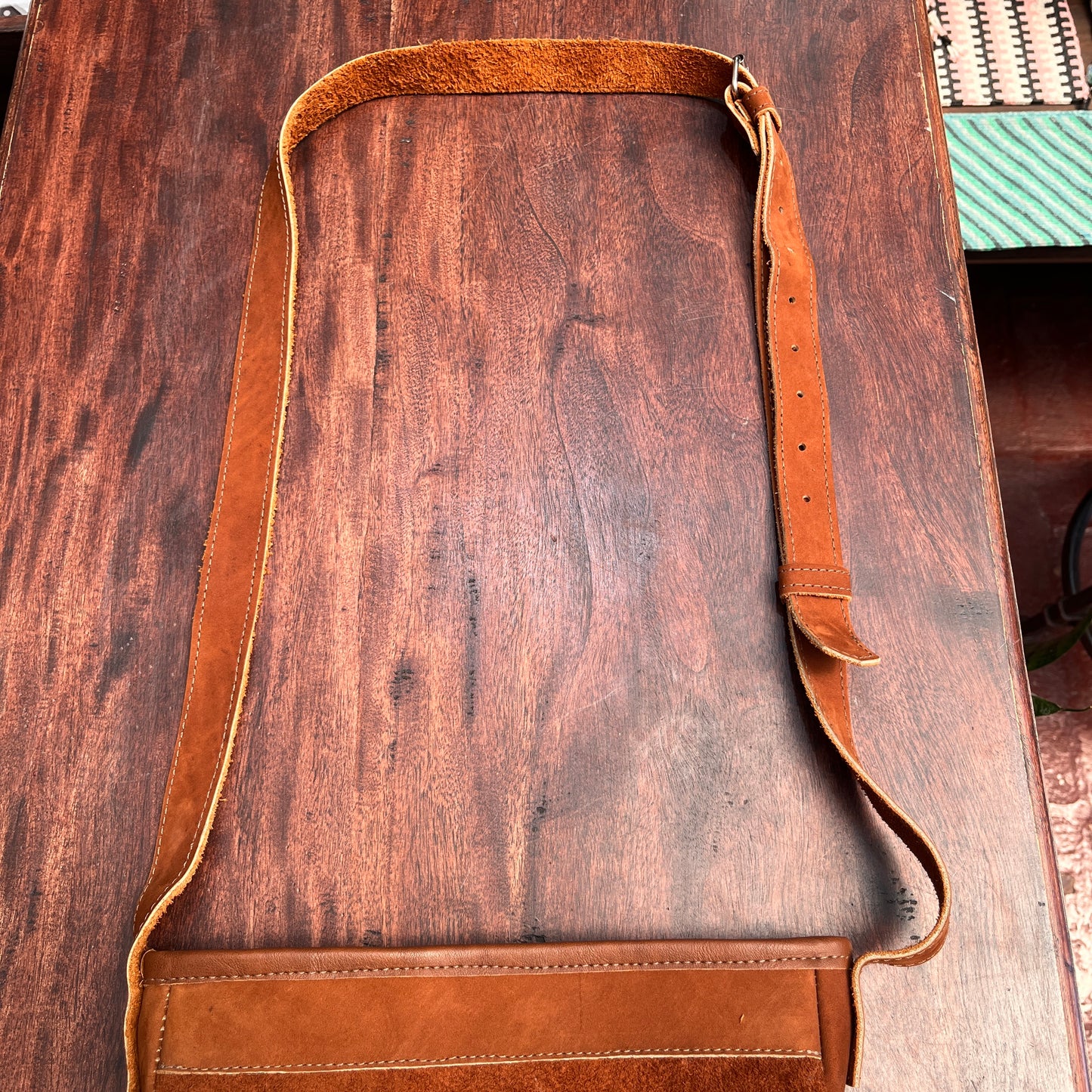 Adjustable Messenger Bag - "Jade goddess", brown suede leather