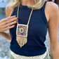 Vintage Chichicastenango Textile Pendant Necklace with Jade & Bead Fringe, golden beige