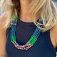 Multi-Strand Ceramic Bead with Ceremonial Textile Necklace, navy & green