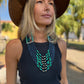 Adjustable Guatemalan Ceremonial Textile Necklace with Jade & Ceramic Beads, ocean shades