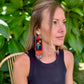 Handmade Guatemalan Embroidered Macaw Bird Earrings with Clay Bead Fringes and Silver Hooks, orange multicolor