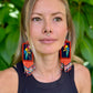 Handmade Guatemalan Embroidered Macaw Bird Earrings with Clay Bead Fringes and Silver Hooks, orange multicolor