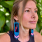 Handmade Guatemalan Embroidered Quetzal Bird Inspired Earrings with Clay Bead Fringes and Silver Hooks, celeste