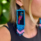 Handmade Guatemalan Embroidered Quetzal Bird Inspired Earrings with Clay Bead Fringes and Silver Hooks, celeste
