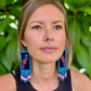 Handmade Guatemalan Embroidered Quetzal Bird Inspired Earrings with Clay Bead Fringes and Silver Hooks, celeste