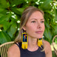Handmade Guatemalan Embroidered Guacamaya Bird Inspired Earrings with Clay Bead Fringes and Silver Hooks, yellow