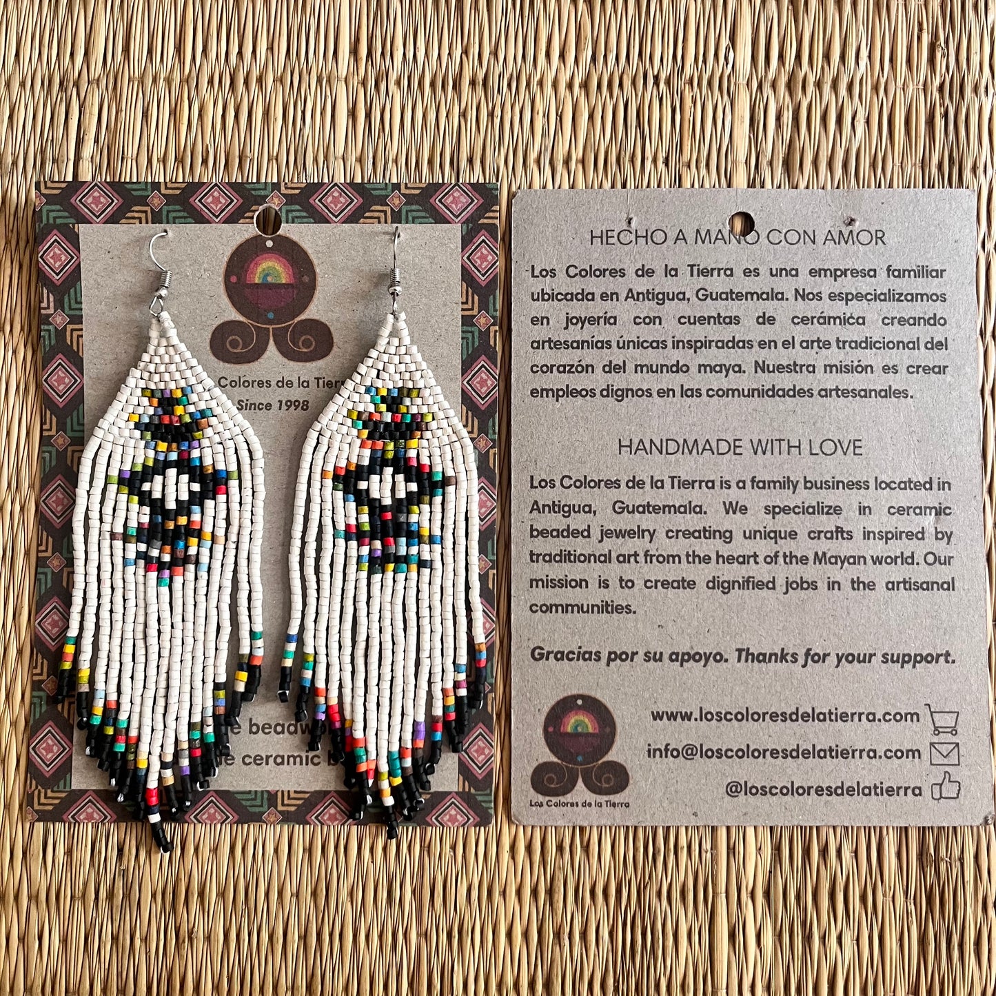 Beaded Fringe Earrings with Geoemetric Symbols