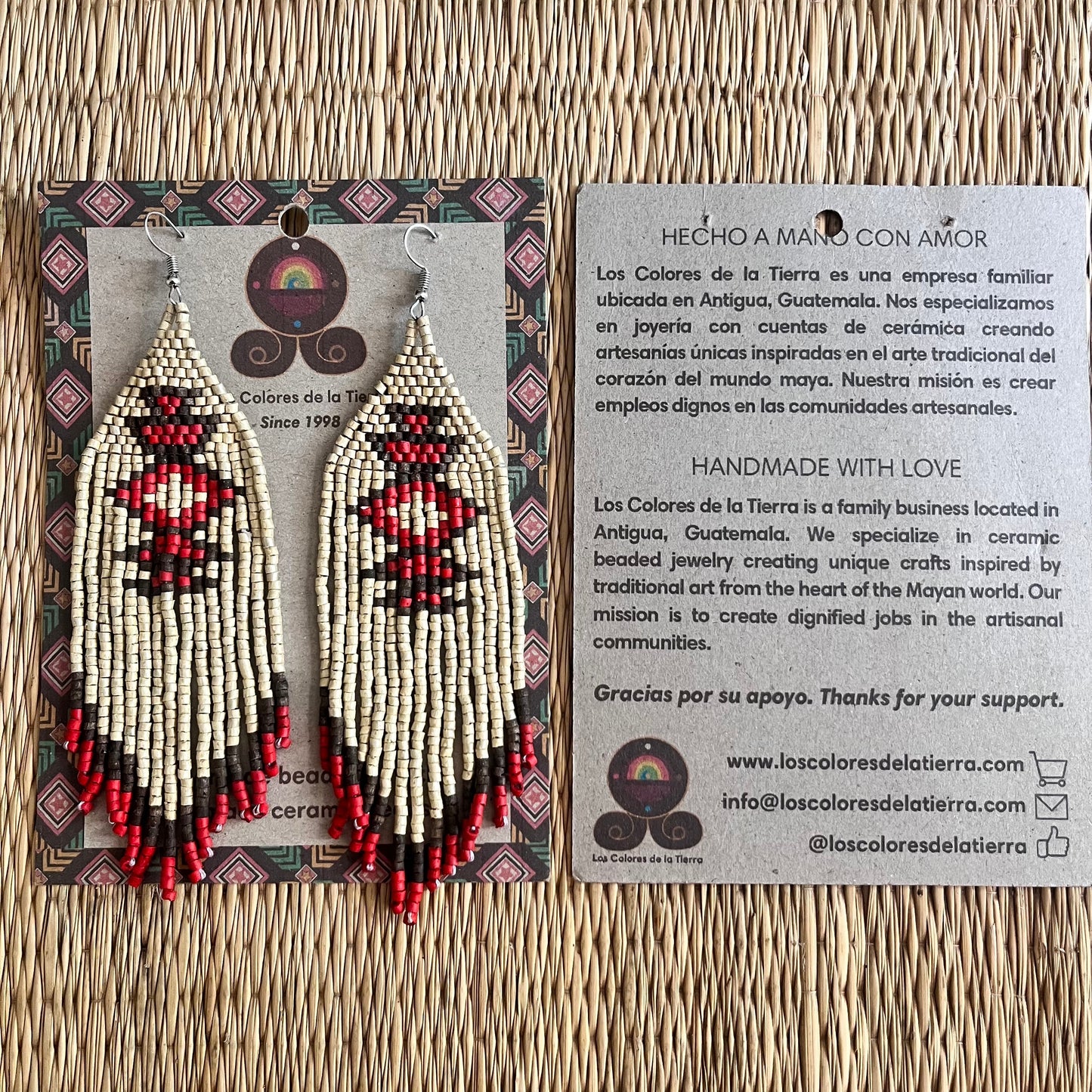 Beaded Fringe Earrings with Geoemetric Symbols