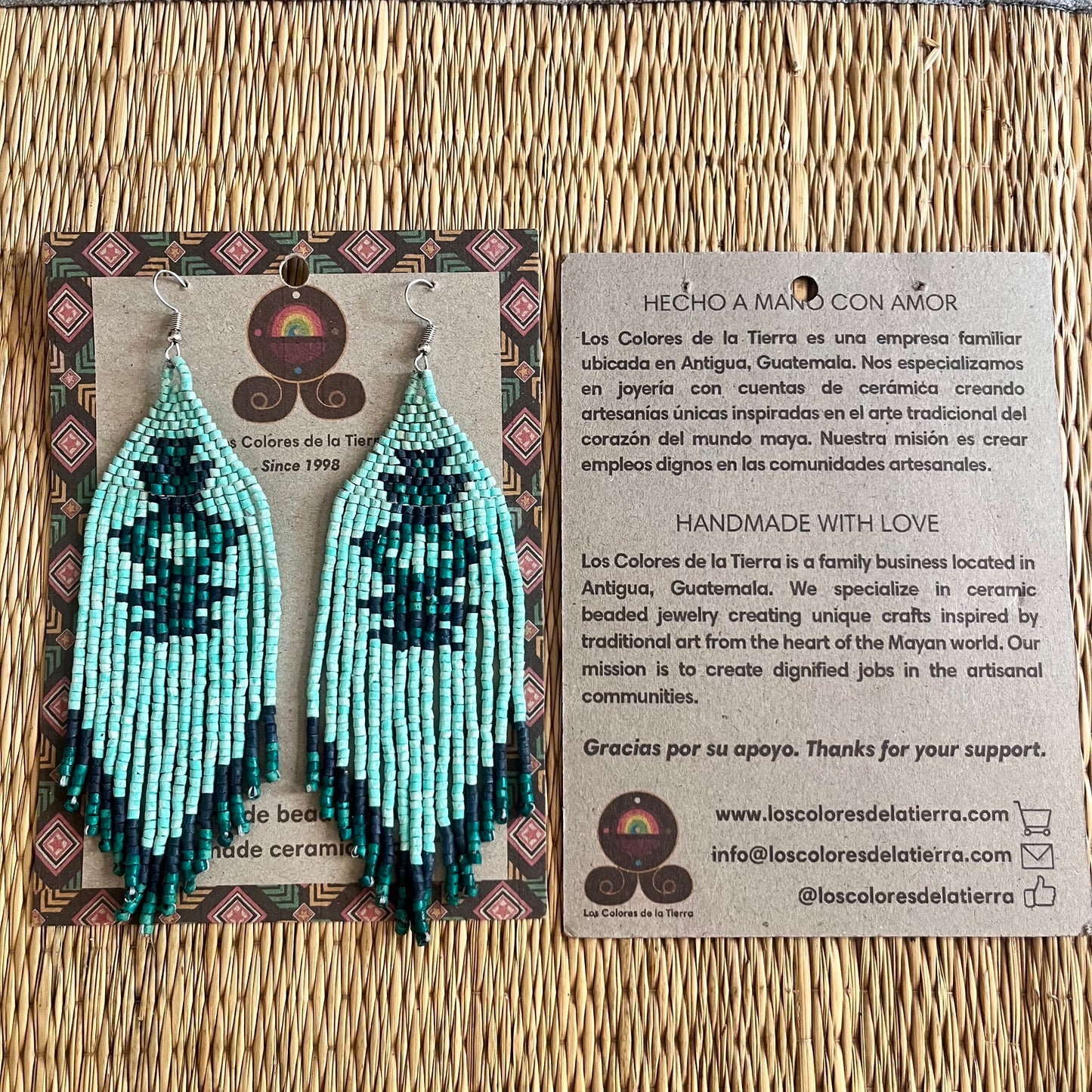 Beaded Fringe Earrings with Geoemetric Symbols