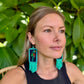 Handmade Guatemalan Embroidered Quetzal Earrings with Clay Bead Fringes and Silver Hooks, turquoise