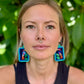 Artisan Guatemalan Embroidered Motmot Bird Earrings with Ceramic Clay Beads and Silver Hooks, turquoise
