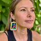 Artisan Guatemalan Embroidered Quetzal Inspired Bird Earrings with Ceramic Clay Beads and Silver Hooks, yellow
