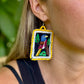 Artisan Guatemalan Embroidered Quetzal Inspired Bird Earrings with Ceramic Clay Beads and Silver Hooks, yellow