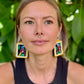 Artisan Guatemalan Embroidered Quetzal Inspired Bird Earrings with Ceramic Clay Beads and Silver Hooks, yellow
