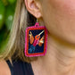 Artisan Guatemalan Embroidered Hummingbird Colibri Bird Earrings with Ceramic Clay Beads and Silver Hooks, hot pink