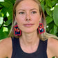 Artisan Guatemalan Embroidered Hummingbird Colibri Bird Earrings with Ceramic Clay Beads and Silver Hooks, hot pink