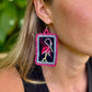 Artisan Guatemalan Embroidered Flamingo Bird Earrings with Ceramic Clay Beads and Silver Hooks, hot pink