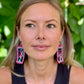Artisan Guatemalan Embroidered Flamingo Bird Earrings with Ceramic Clay Beads and Silver Hooks, hot pink