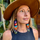Guatemalan Mayan Textile Statement Earrings with Handmade Clay Beads, dark blue zigzag