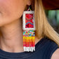 Guatemalan Mayan Textile Statement Earrings with Handmade Clay Beads, medium length, white rectangle